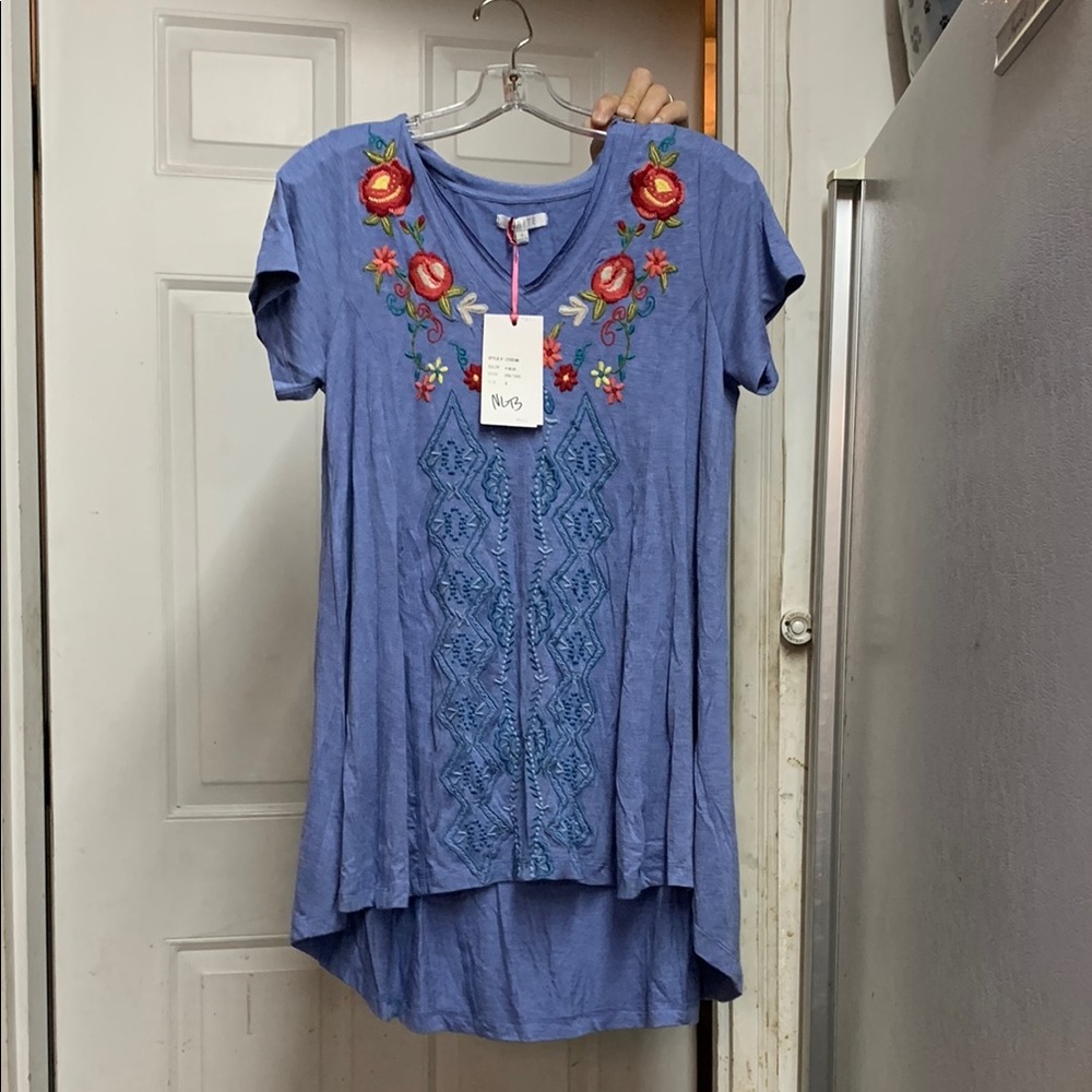 Blue Embroidered Women's Top